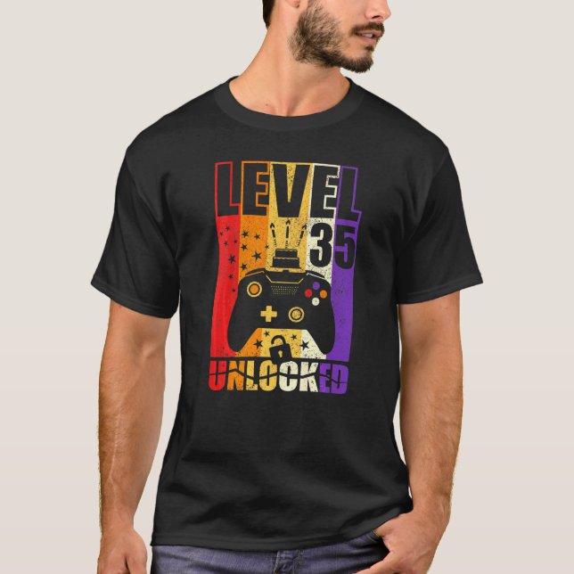 T-shirt Niveau 35 Anniversaire déverrouillé Niveau 35e Ann (Devant)