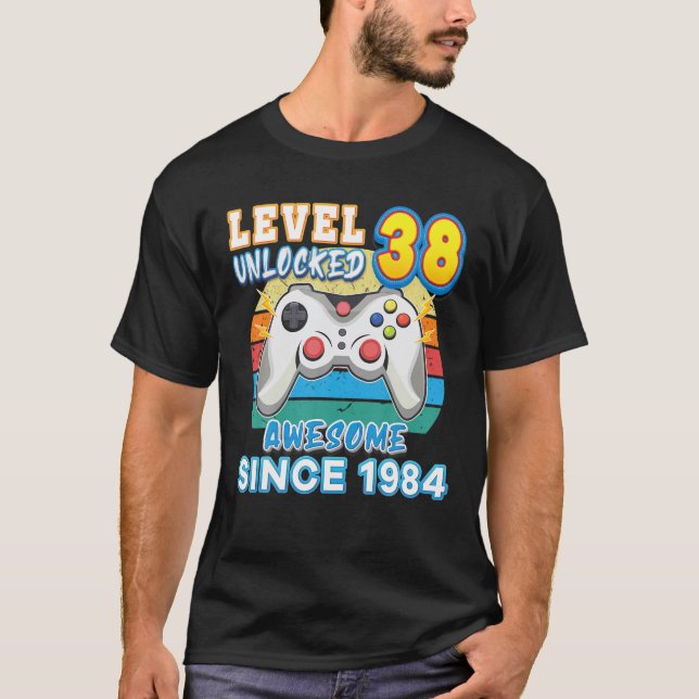 T-shirt Niveau 38 Déverrouillé Awesome Depuis 1984 Happy 3 (Devant)