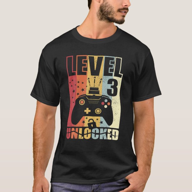 T-shirt Niveau 3 Déverrouille Anniversaire Mise à niveau 3 (Devant)