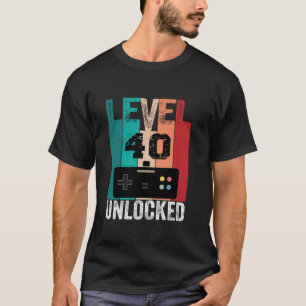 T-shirt Niveau 40 Déverrouillé Anniversaire Vidéo Gamer 40