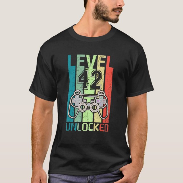 T-shirt Niveau 42 Déverrouillé Jeu vidéo 42e anniversaire  (Devant)