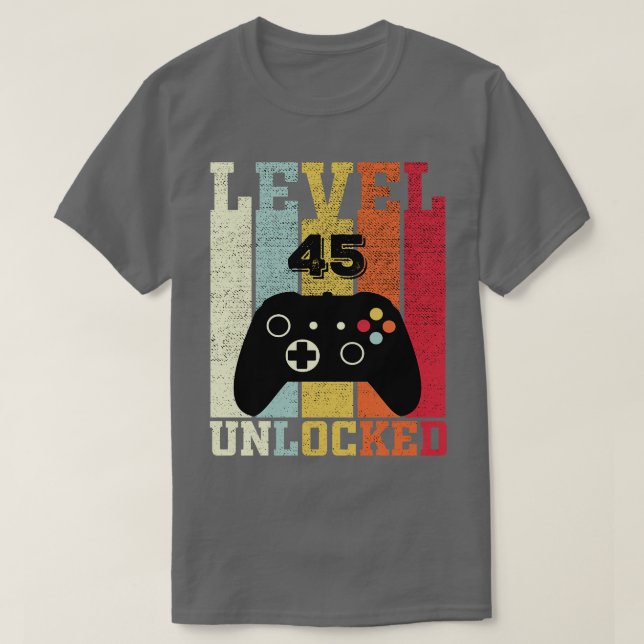 T-shirt Niveau 45 Déverrouillé Vidéo amusante 45e cadeau d (Design devant)