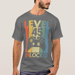 T-shirt Niveau 45 DéverrouilléAmusant Vidéo Gamer 45E Anni