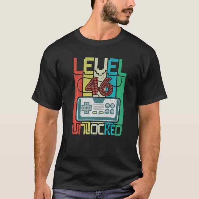 T-shirt Niveau 46 Jeu vidéo déverrouillé 46e anniversaire (Devant)