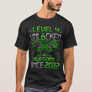 T-shirt Niveau 4 Débloqué Garçons de 4 ans 4ème Anniversai