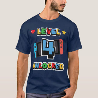 T-shirt Niveau 4 Débloqué Jeu Vidéo 4ème Anniversaire 4 An