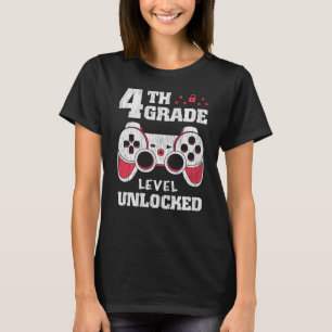 T-shirt Niveau 4e débloqué Gamer Retour à l'école Enfants