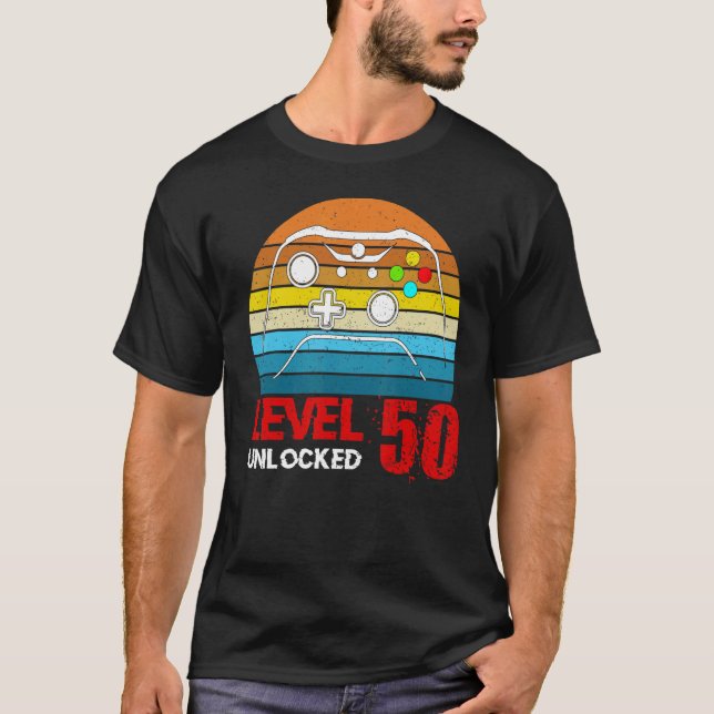 T-shirt Niveau 50 Débloqué Joueur de jeux vidéo 50e annive (Devant)
