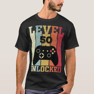 T-shirt Niveau 50 Débloqué Vidéo Drôle Joueur 50e Annivers
