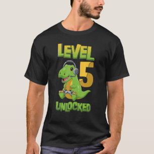 T-shirt Niveau 5 Anniversaire Déverrouillé Dinosaure 5 Ann