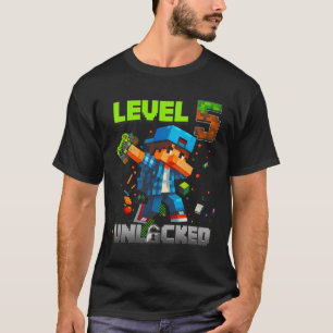 T-shirt Niveau 5 Débloqué Drôle Anniversaire Garçon Pixel 