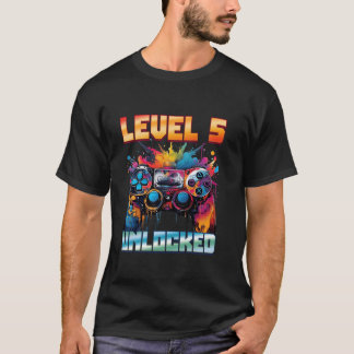 T-shirt Niveau 5 Déverrouillé 5e anniversaire Garçons Jeu