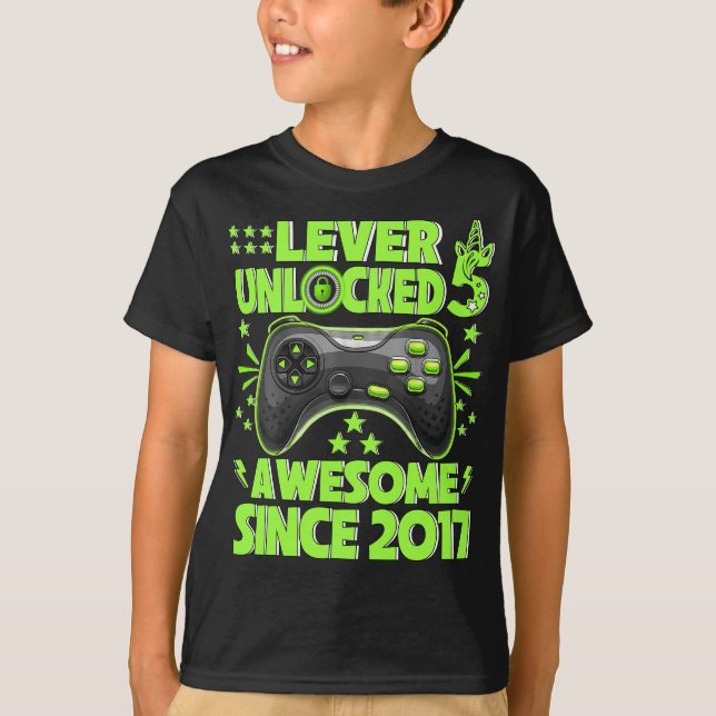T-shirt Niveau 5 Déverrouillé Awesome 2017 jeu vidéo 5e (Devant)
