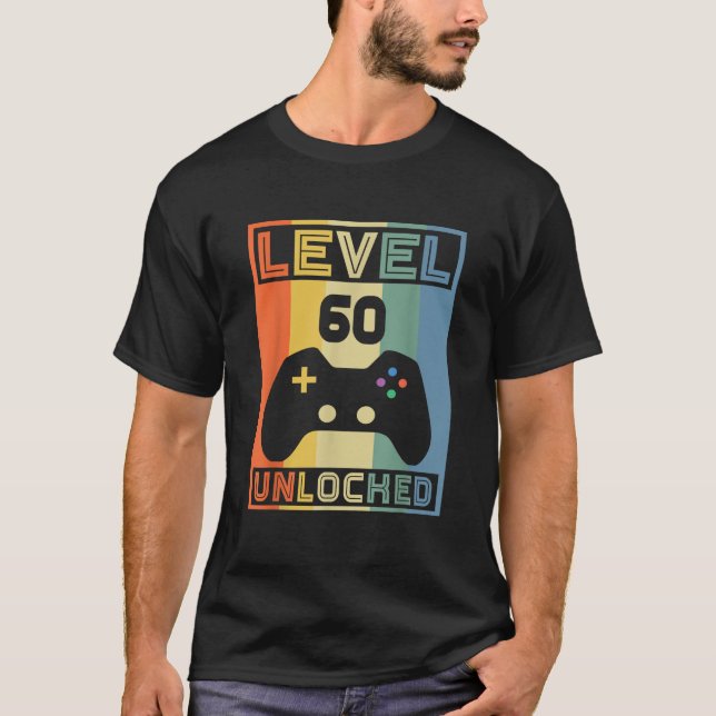 T-shirt Niveau 60 Jeu vidéo déverrouillé 60e Anniversaire (Devant)