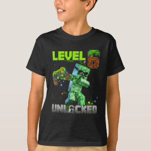 T-shirt Niveau 6 Débloqué Drôle Anniversaire Garçon Pixel 