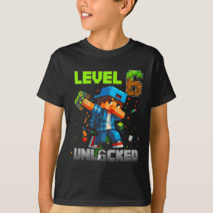 T-shirt Niveau 6 Débloqué Joyeux Anniversaire Garçon Pixel