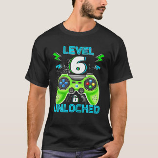 T-shirt Niveau 6 Déverrouillé Anniversaire Enfants 6E Jeu 