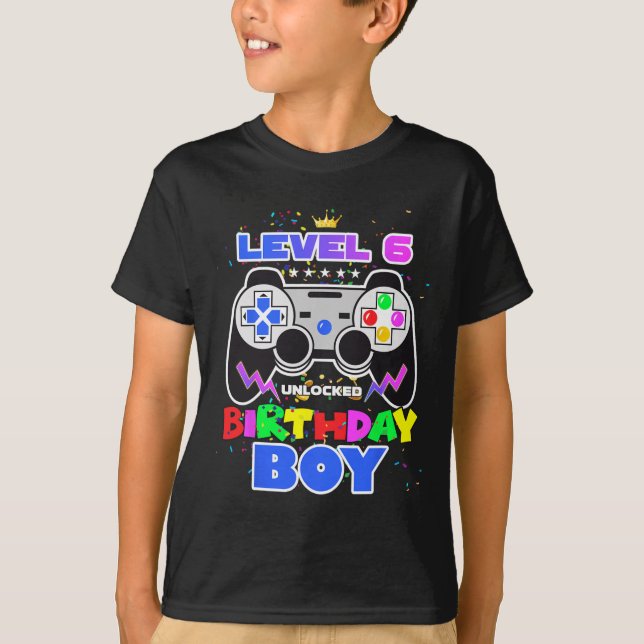 T-shirt Niveau 6 Déverrouillé Anniversaire Jeu vidéo garço (Devant)