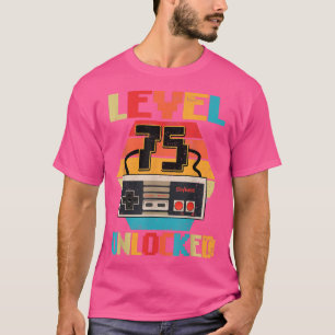 T-shirt Niveau 75 Jeu vidéo déverrouillé 75e Cadeaux d'ann