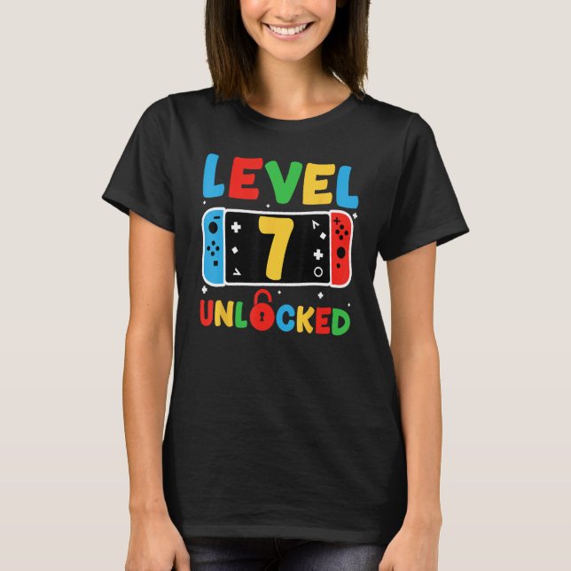 T-shirt Niveau 7 Déverrouillé 7e jeu vidéo pour enfants an (Devant)