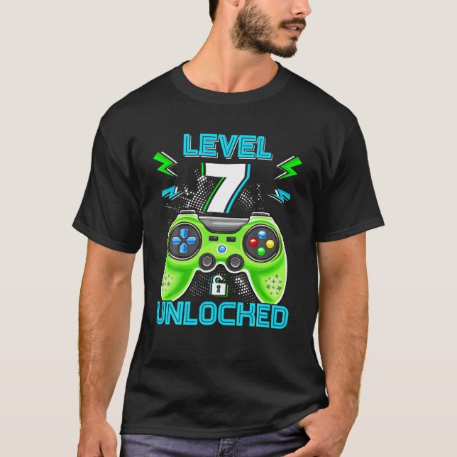 T-shirt Niveau 7 Déverrouillé Anniversaire Enfants 7E Seve (Devant)