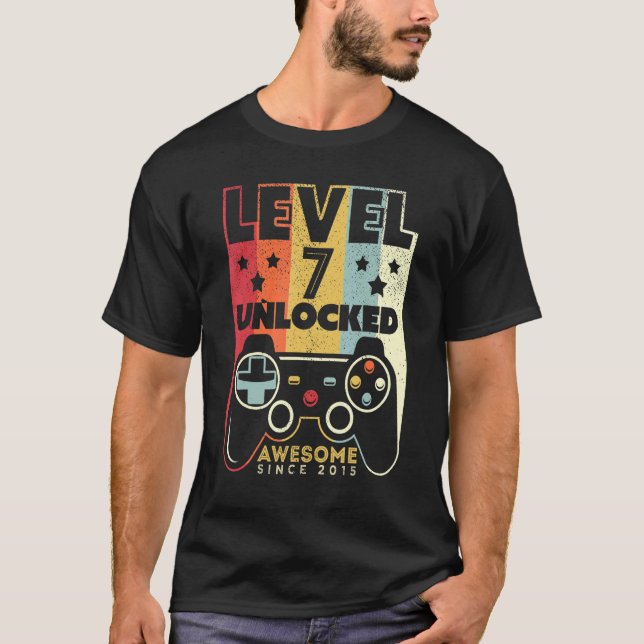 T-shirt Niveau 7 Déverrouillé Awesome 2015 jeu vidéo 7e na (Devant)