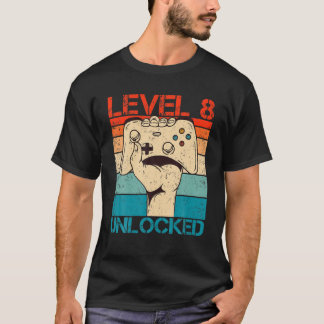 T-shirt Niveau 8 Déverrouillé Anniversaire Funny Video Gam