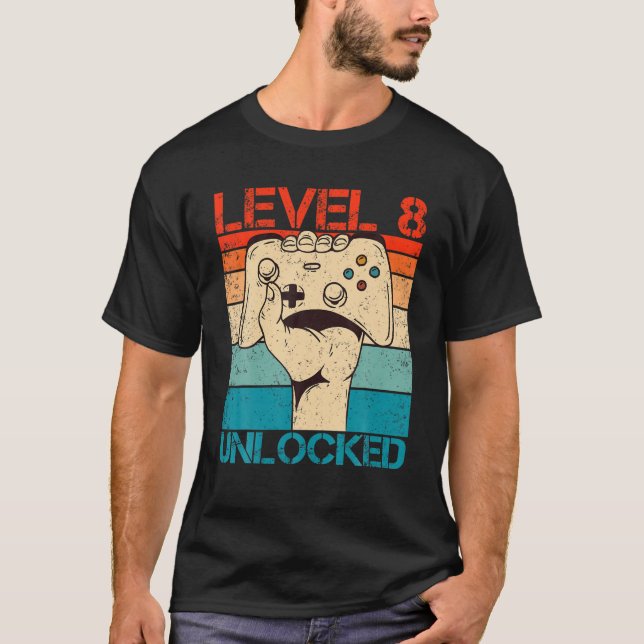 T-shirt Niveau 8 Déverrouillé Anniversaire Funny Video Gam (Devant)