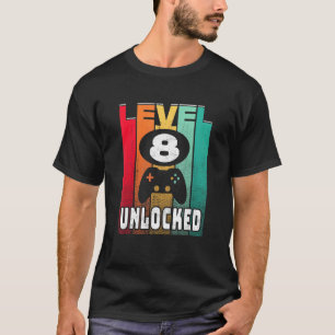 T-shirt Niveau 8 Déverrouillé Retro Gamer 8e anniversaire