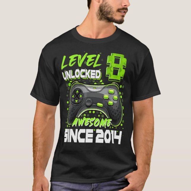 T-shirt Niveau 8 déverrouillé stupéfiant depuis 2014 8e an (Devant)