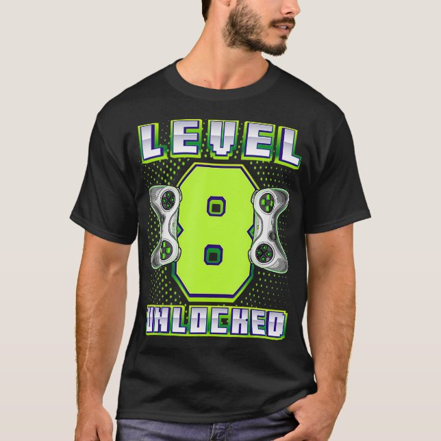 T-shirt Niveau 8 Jeu vidéo déverrouillé 8e anniversaire Ga (Devant)