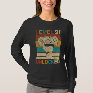 T-shirt Niveau 91 Déverrouillé 91e anniversaire Jeu âgé de