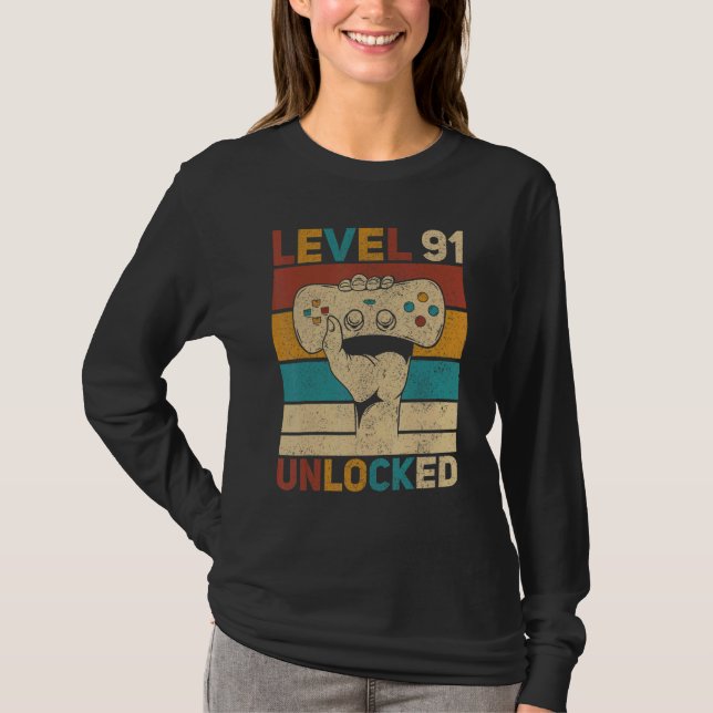 T-shirt Niveau 91 Déverrouillé 91e anniversaire Jeu âgé de (Devant)