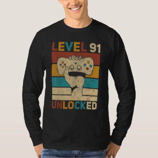 T-shirt Niveau 91 Déverrouillé 91e anniversaire Jeu âgé de
