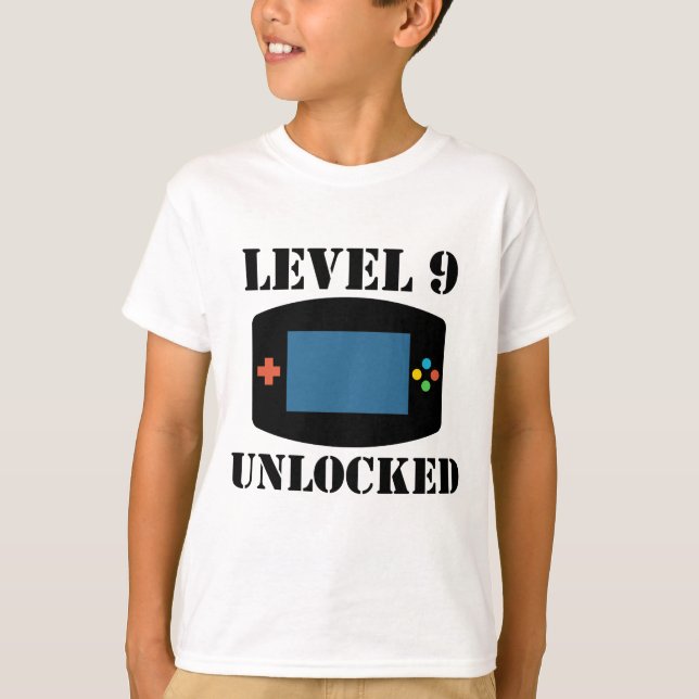 T-shirt Niveau 9 débloqué 9ème anniversaire de jeux vidéo (Devant)