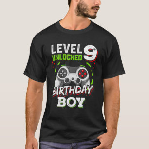 T-shirt Niveau 9 Déverrouillé Anniversaire Garçon Vidé