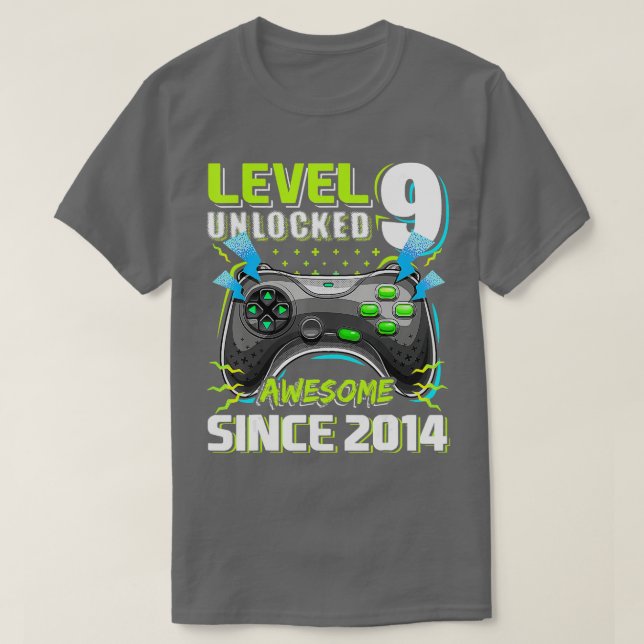 T-shirt Niveau 9 Déverrouillé Awesome 2014 jeu vidéo 9e na (Design devant)