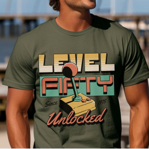 T-shirt Niveau Cinquante Déverrouillé Joueur Rétro Anniver