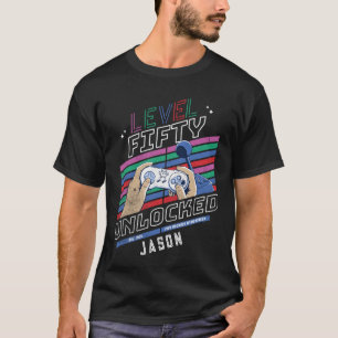 T-shirt Niveau Cinquante Déverrouillé Joueur Rétro Anniver