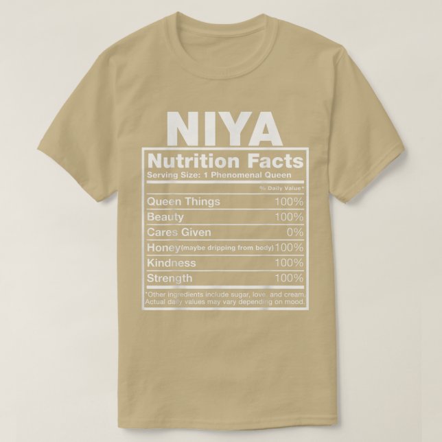 T-shirt Niya Nutrition FactsNiya Nom Anniversaire (Design devant)