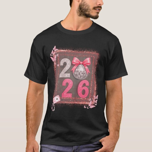 T-shirt Nk Sparkle Disco Bow 2026 Coquette Happy New Year  (Devant)
