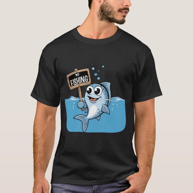 T-shirt No Fishing – Funny Cartoon Fish Protest Design (Devant)