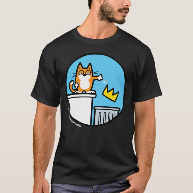 T-shirt No Kings - Cat throws crown into trash (Devant)