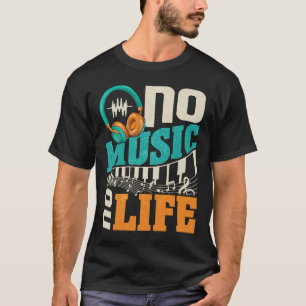 T-shirt No Music No Life with Headphones Heartbeat Musical