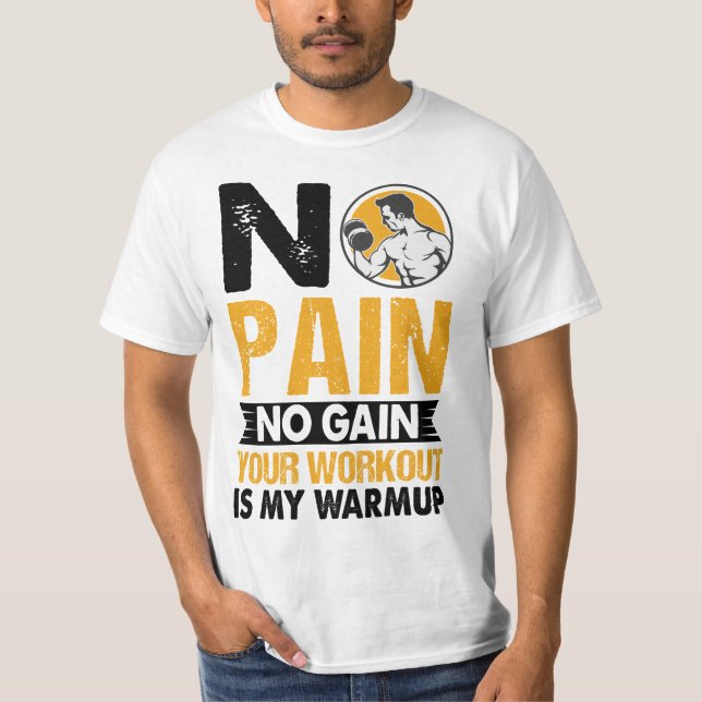 T-shirt No Pain No Gain Gym Entraînement Citation Hommes T (Devant)