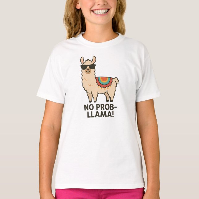 T-shirt No Prob-Llama Cool Beige Llama Design (Devant)