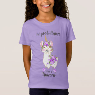 T-Shirt No Prob-Llama - Je suis Unicorne - Flore violette