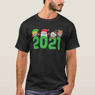 T-shirt Noël 2021 Elf Père Noël Snowman Face Mask Quarant