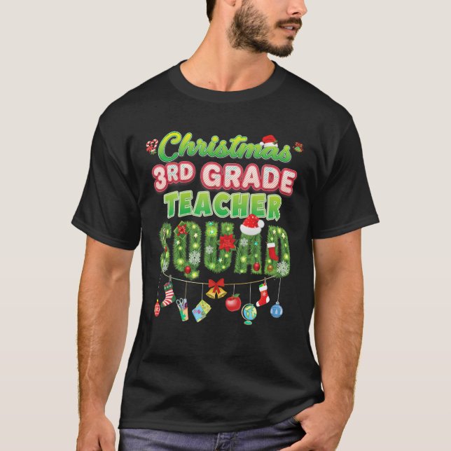 T-shirt Noël 3e année Enseignant Squad Joyeux Pin Arbre (Devant)