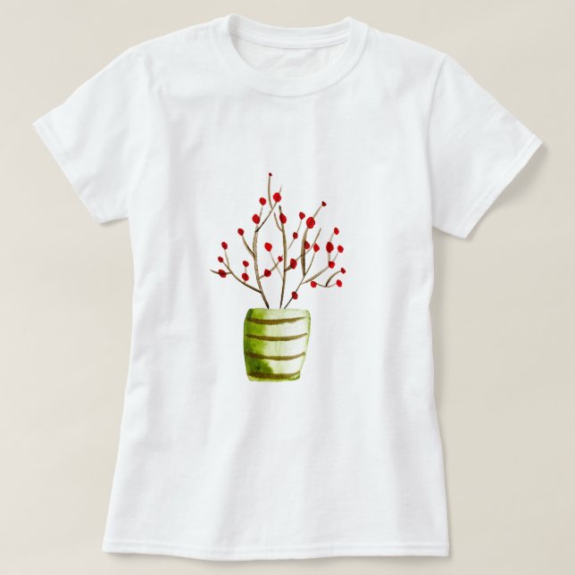T-shirt Noël à l'aquarelle de Red Berries (Design devant)